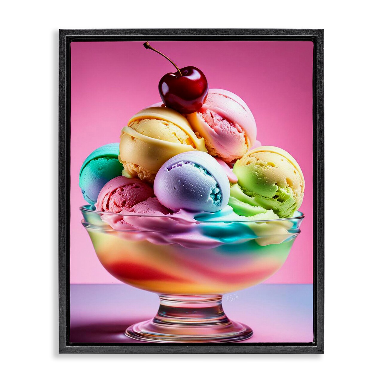 Stupell Industries Rainbow Hued Sundae Dessert Floating Frame Design by Tabz Jones